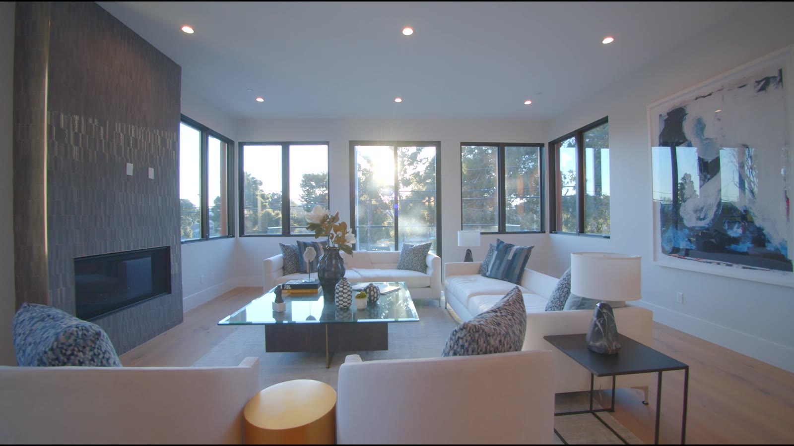 A warm, sunlit living room